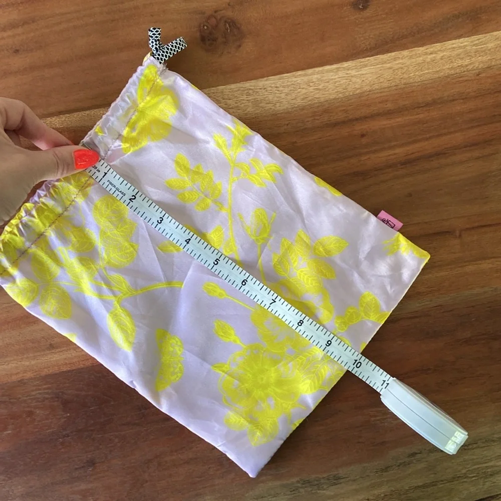 Lavender and yellow satin drawstring bag for travel or gift wrap
